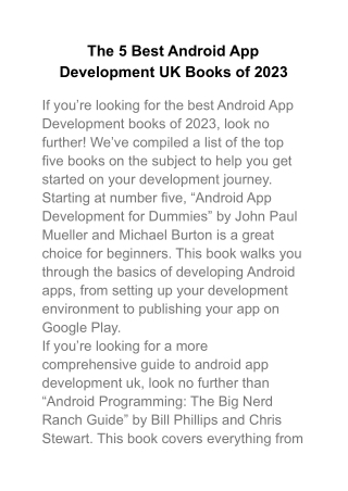 The 5 Best Android App Development UK Books of 2023