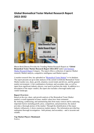Global Biomedical Tester Market Research Report 2022-2032