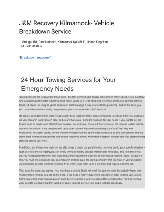 J&M Recovery Kilmarnock- Vehicle Breakdown Service