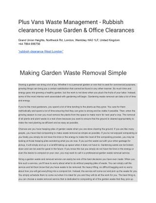 Plus Vans Waste Management - Rubbish clearance House Garden & Office Clearances