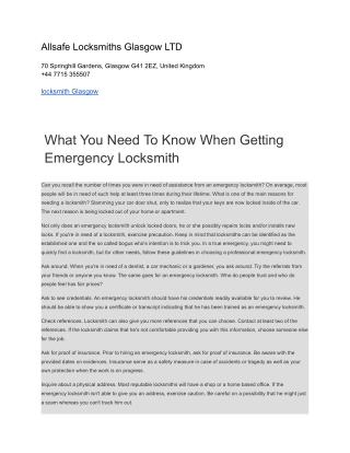 Allsafe Locksmiths Glasgow LTD