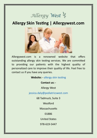 Allergy Skin Testing  Allergywest