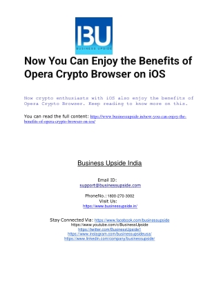 Now You Can Enjoy the Benefits of Opera Crypto Browser on iOS