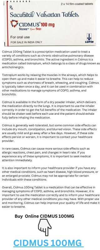 Cidmus 100mg Tablet View Uses, Side Effects, Price and Substitutes