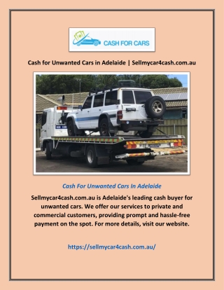 Cash for Unwanted Cars in Adelaide | Sellmycar4cash.com.au