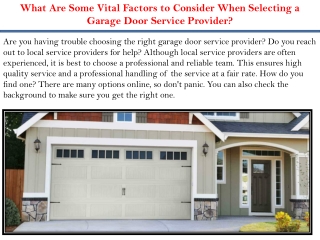 What Are Some Vital Factors to Consider When Selecting a Garage Door Service Provider