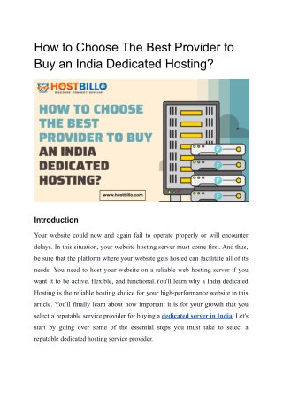 How to Choose the Best Provider to Buy an India Dedicated Hosting