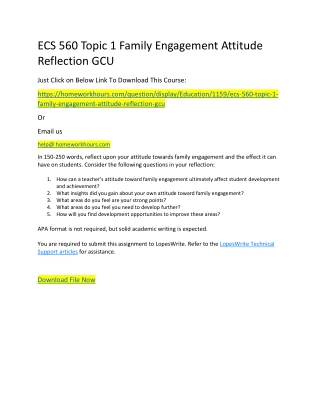 ECS 560 Topic 1 Family Engagement Attitude Reflection GCU