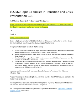 ECS 560 Topic 3 Families in Transition and Crisis Presentation GCU