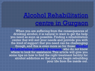 Alcohol Rehabilitation centre in Gurgaon