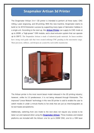 Snapmaker Artisan 3d Printer