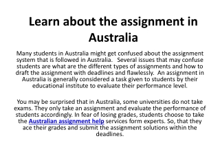 Learn about the assignment in Australia