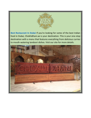 Best Restaurant In Dubai  Chokhidhani.ae