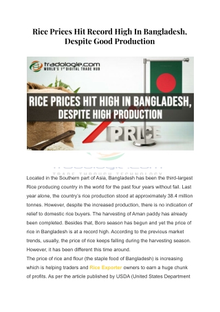 Rice Prices Hit Record High In Bangladesh, Despite Good Production