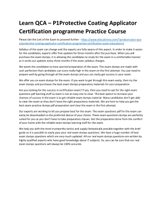 QCA – P1Protective Coating Applicator Certification programme