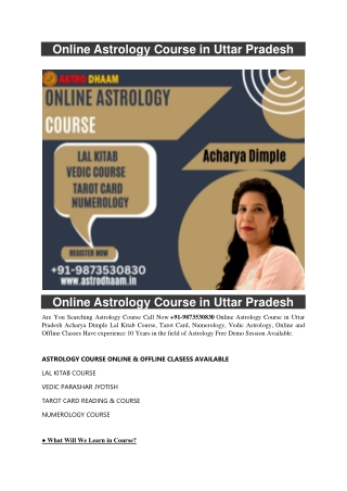 Online Astrology Course in Uttar Pradesh  91-9873530830