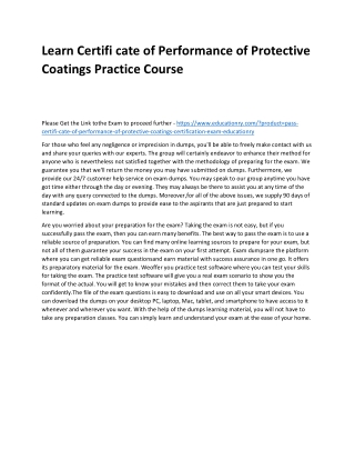 Certifi cate of Performance of Protective Coatings