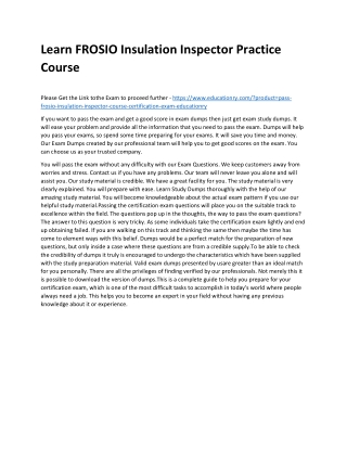 FROSIO Insulation Inspector Course