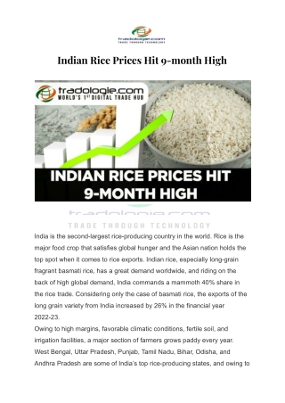 Indian Rice Prices Hit 9-month High