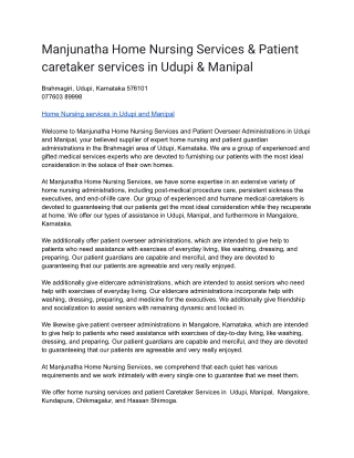 Manjunatha Home Nursing Services & Patient caretaker services in Udupi & Manipal