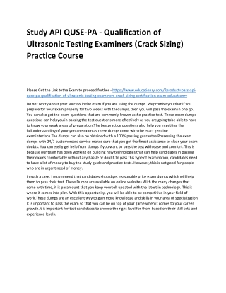 API QUSE-PA - Qualification of Ultrasonic Testing Examiners (Crack Sizing)