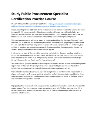 Public Procurement Specialist Certification Course