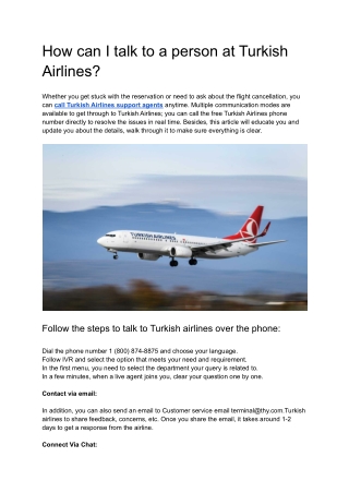 How can I talk to a person at Turkish Airlines?