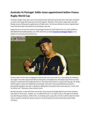 Australia Vs Portugal Eddie Jones appointment before France Rugby World Cup