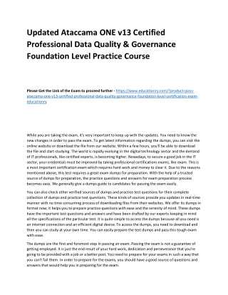 Ataccama ONE v13 Certified Professional Data Quality & Governance Foundation Lev