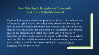 Rent Sofa Sets in Bangalore at Guarented – PPT 1