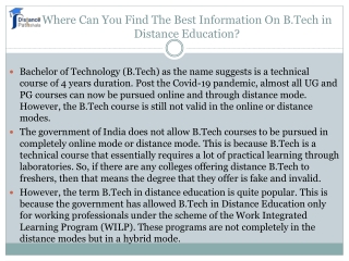 Where Can You Find The Best Information On B.Tech in Distance Education ?