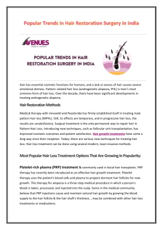 Popular Trends in Hair Restoration Surgery in India