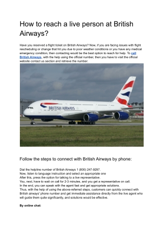 How to reach a live person at British Airways (1)