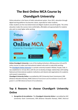 The Best Online MCA Course by Chandigarh University