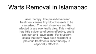 Warts Removal in Islamabad