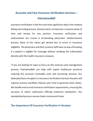 Accurate and Fast Insurance Verification Services – Patriotmedbill