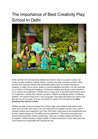 The Importance of Best Creativity Play School In Delhi