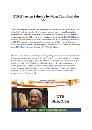 NTR Bharosa Scheme by Nara Chandrababu Naidu