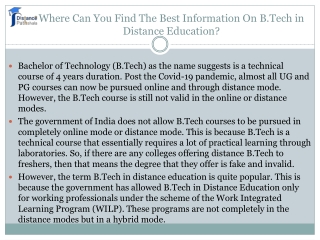 Where Can You Find The Best Information On B.Tech in Distance Education ?