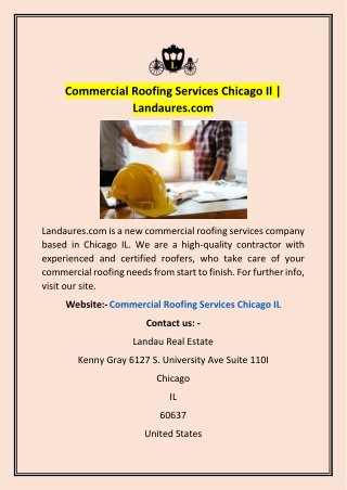 Commercial Roofing Services Chicago Il | Landaures.com