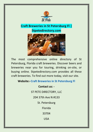 Craft Breweries in St Petersburg Fl | Stpetedirectory.com