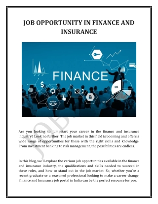 JOB OPPORTUNITY IN FINANCE AND INSURANCE