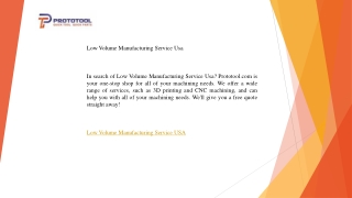Low Volume Manufacturing Service Usa   Prototool.com