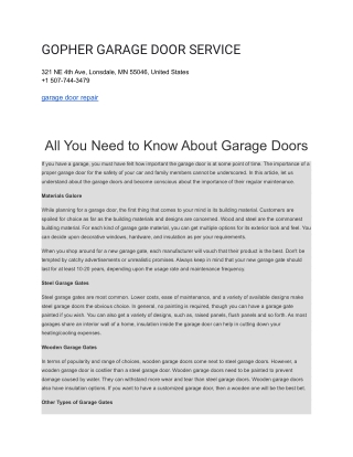 GOPHER GARAGE DOOR SERVICE