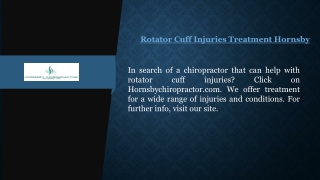 Rotator Cuff Injuries Treatment Hornsby | Hornsbychiropractor.com