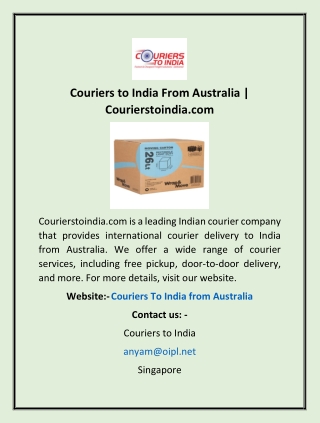 Couriers to India From Australia | Courierstoindia.com