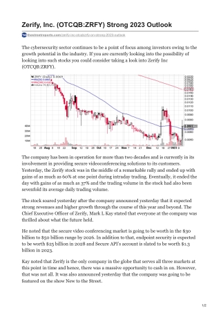 Zerify, Inc. (OTCQB:ZRFY) Strong 2023 Outlook