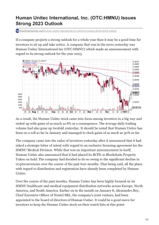 Human Unitec International, Inc. (OTC:HMNU) Issues Strong 2023 Outlook