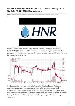 Houston Natural Resources Corp. (OTC:HNRC) CEO Update “BIG” 2023 Expectations