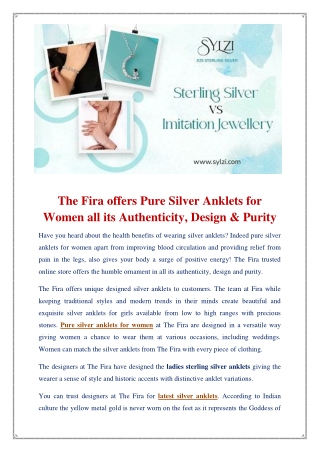 The Fira offers Pure Silver Anklets for Women all its Authenticity, Design & Purity